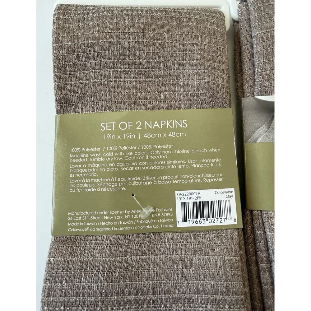 Noritake Colorwave Fabric Napkins Clay Brown 19x19 Inch Set of 4 Machine Wash